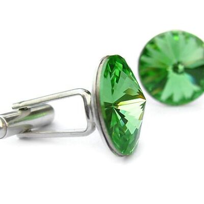 Ślubne spinki do mankietów koszuli - spinki mankietowe - swarovski i srebro - jasne zielone - Peridot