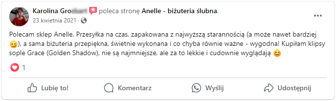 Anelle - opinia o kolczykach ślubnych Grace z kryształami Swarovski Golden Shadow